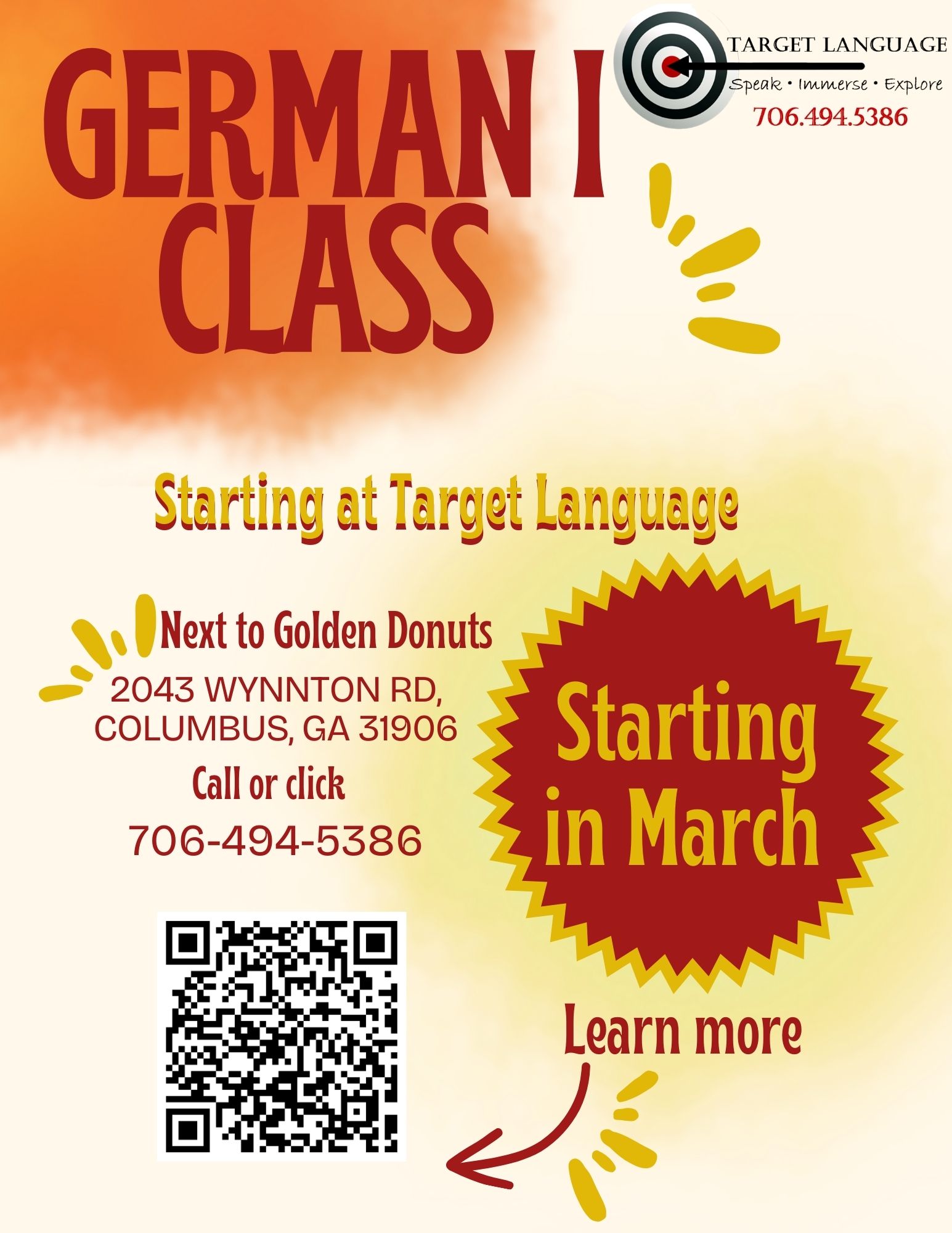 German I, starting first small group, semi-private, or private lessons on Monday evenings in March